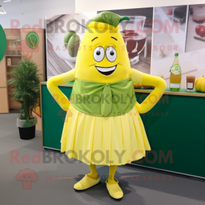 Lemon Yellow Corned Beef And Cabbage mascot costume character dressed with a Cocktail Dress and Belts