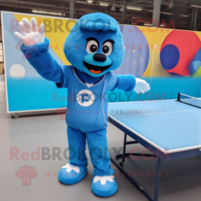Blue Ping Pong Table mascot costume character dressed with a Jumpsuit and Watches