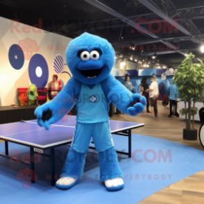 Blue Ping Pong Table mascot costume character dressed with a Jumpsuit and Watches
