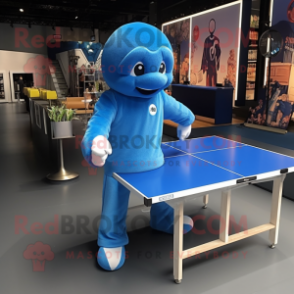 Blue Ping Pong Table mascot costume character dressed with a Jumpsuit and Watches