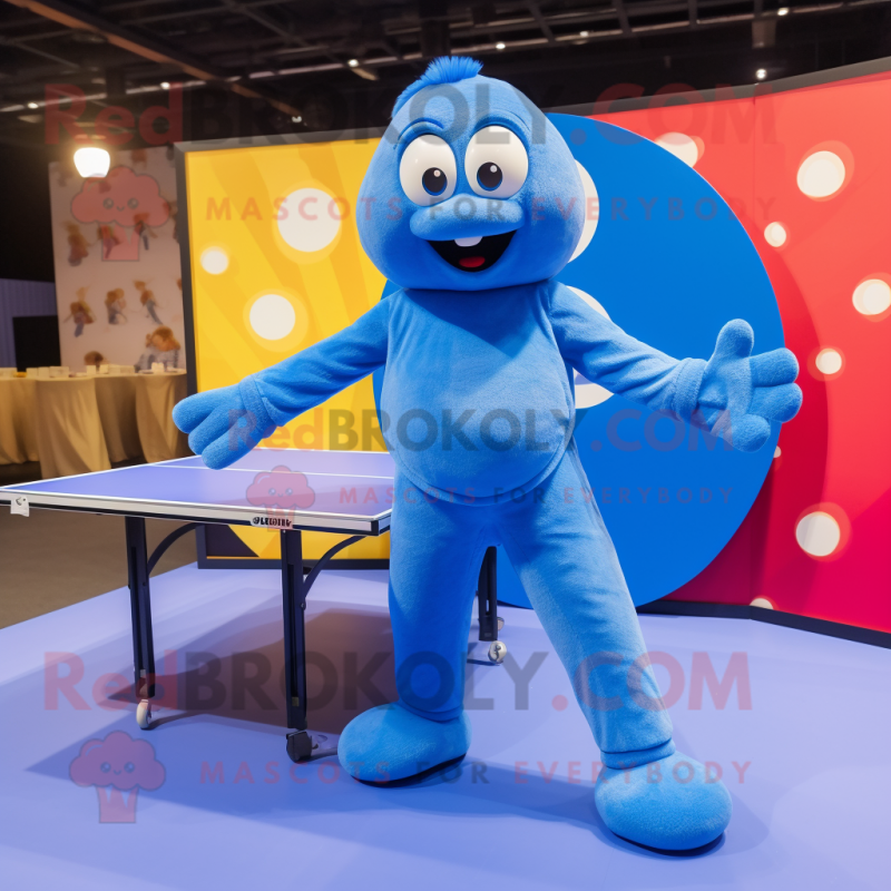 Blue Ping Pong Table mascot costume character dressed with a Jumpsuit and Watches Blue Ping Pong Table mascot costume character dressed with a Jumpsuit and Watches