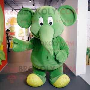 Green Elephant mascot costume character dressed with a Boyfriend Jeans and Mittens