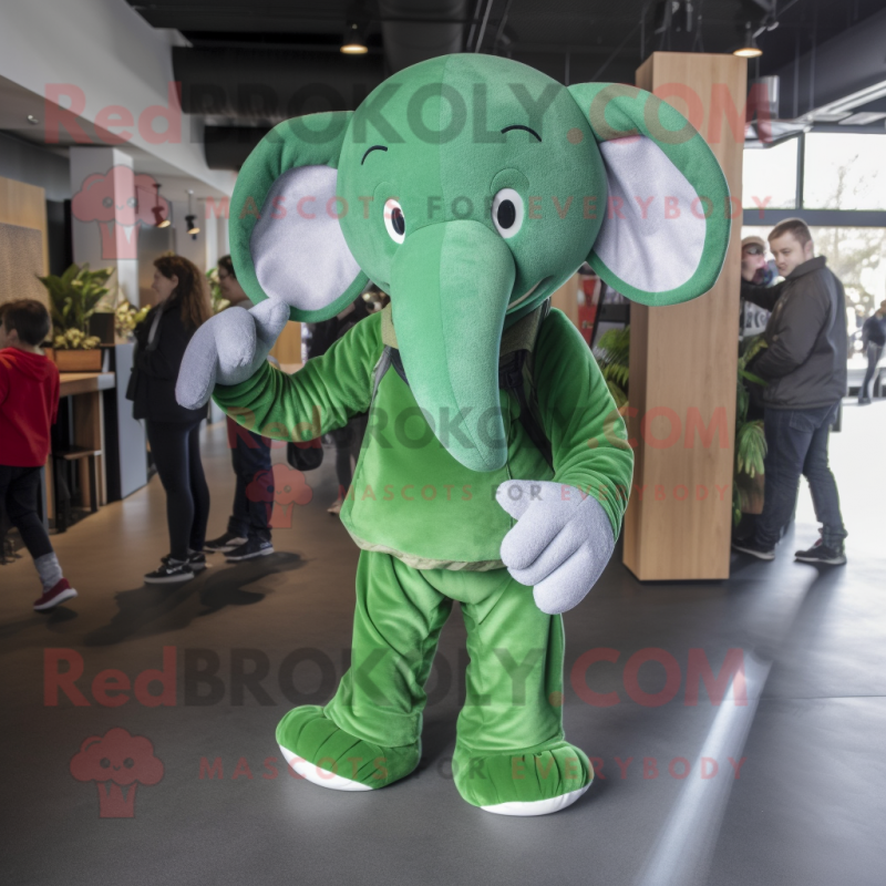 Green Elephant mascot costume character dressed with a Boyfriend Jeans and Mittens