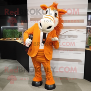 Orange Quagga mascot costume character dressed with a Suit and Clutch bags