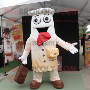 Cream Bbq Ribs mascot costume character dressed with a Poplin Shirt and Wallets