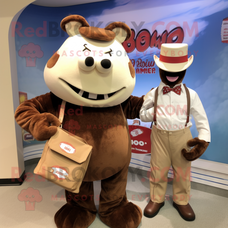 Cream Bbq Ribs mascot costume character dressed with a Poplin Shirt and Wallets Cream Bbq Ribs mascot costume character dressed with a Poplin Shirt and Wallets