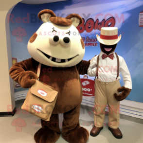 Cream Bbq Ribs mascot costume character dressed with a Poplin Shirt and Wallets