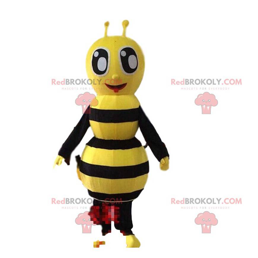 Fato de abelha amarela e preta, fantasia de vespa sorridente -