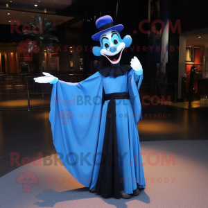Blue Mime mascot costume character dressed with a Evening Gown and Wraps