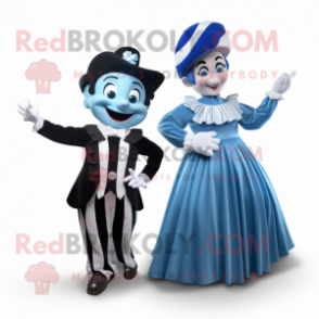 Blue Mime mascot costume character dressed with a Evening Gown and Wraps