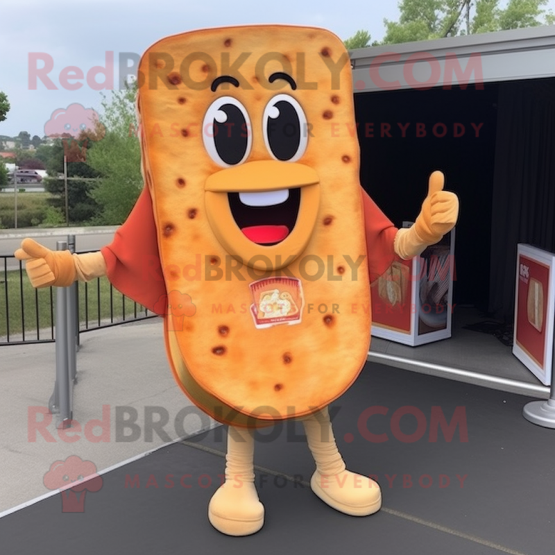 Orange Grilled Cheese Sandwich mascot costume character dressed with a Bodysuit and Necklaces Orange Grilled Cheese Sandwich mascot costume character dressed with a Bodysuit and Necklaces