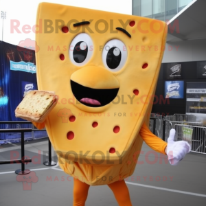Orange Grilled Cheese Sandwich mascot costume character dressed with a Bodysuit and Necklaces