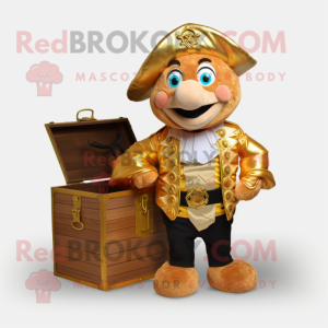 Gold Treasure Chest mascot costume character dressed with a Vest and Wraps