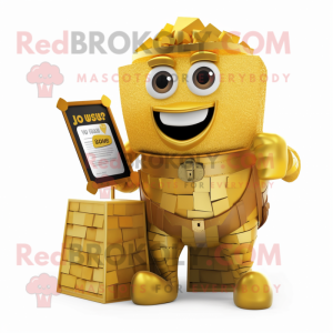 Gold Treasure Chest mascot costume character dressed with a Vest and Wraps