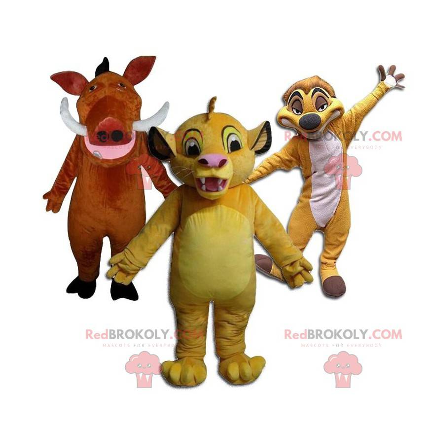 Maskoter av Simba, Timon och Pumbaa från Disneys "Lion King" -