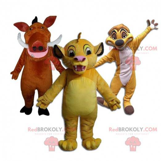 Mascotes de Simba, Timão e Pumba do "Rei Leão" da Disney -