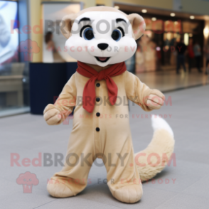 Beige Ferret mascot costume character dressed with a Jumpsuit and Scarves