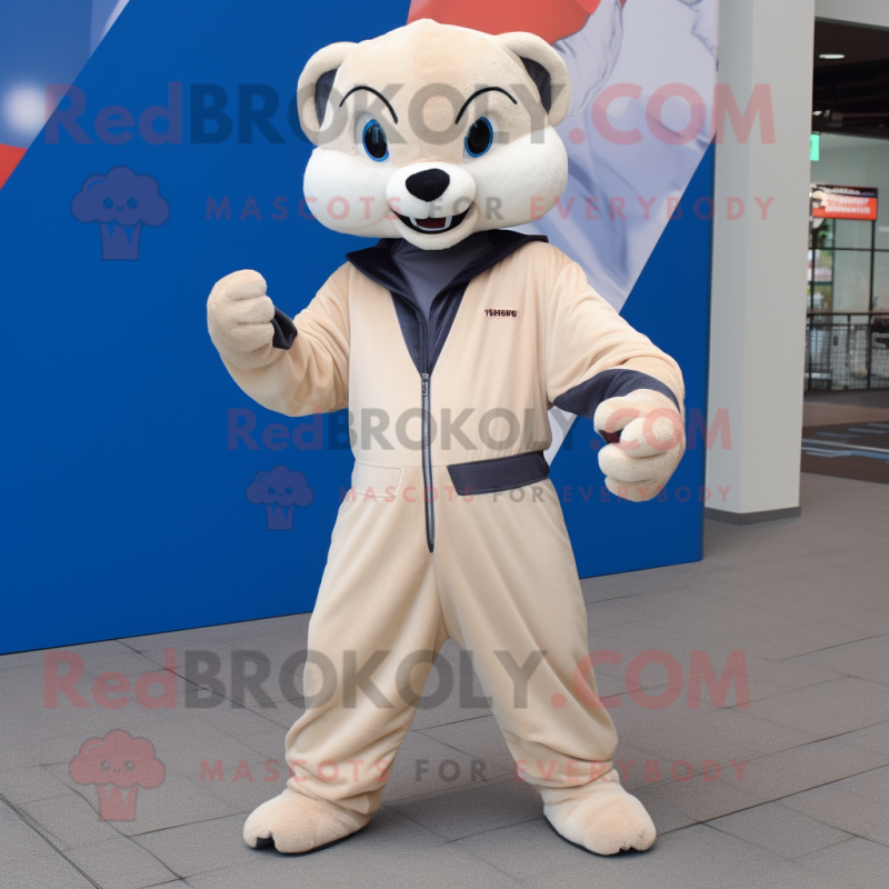 Beige Ferret mascot costume character dressed with a Jumpsuit and Scarves Beige Ferret mascot costume character dressed with a Jumpsuit and Scarves