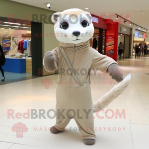 Beige Ferret mascot costume character dressed with a Jumpsuit and Scarves