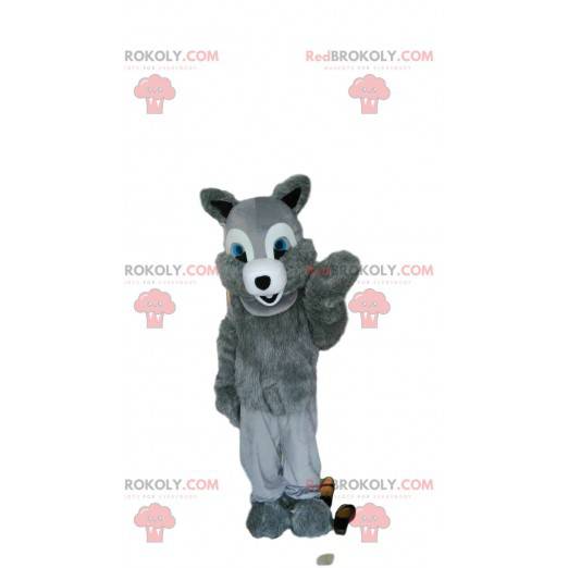 Mascote de esquilo cinza e branco, fantasia de roedor -