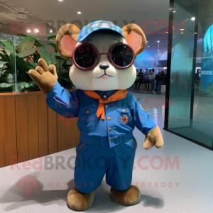 Navy Flying Squirrel mascot costume character dressed with a Shorts and Eyeglasses