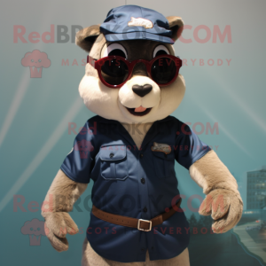 Navy Flying Squirrel mascot costume character dressed with a Shorts and Eyeglasses