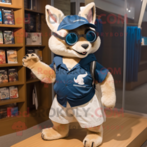 Navy Flying Squirrel mascot costume character dressed with a Shorts and Eyeglasses