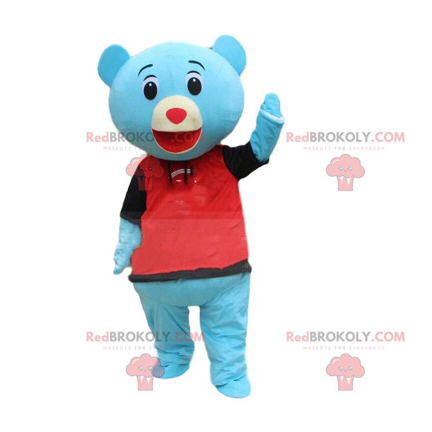 Mascote urso de pelúcia azul, fantasia de urso de pelúcia azul