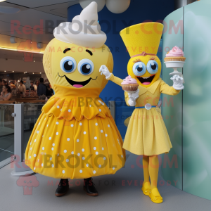 Yellow Cupcake mascot costume character dressed with a Midi Dress and Cufflinks