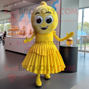 Yellow Cupcake mascot costume character dressed with a Midi Dress and Cufflinks