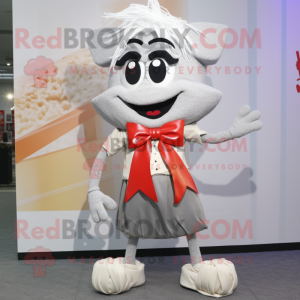 Silver Pad Thai mascot costume character dressed with a Culottes and Bow ties