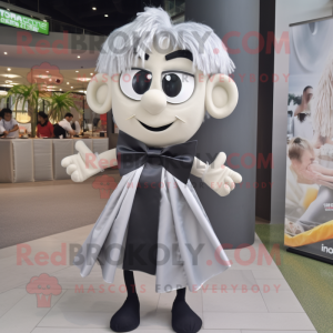 Silver Pad Thai mascot costume character dressed with a Culottes and Bow ties