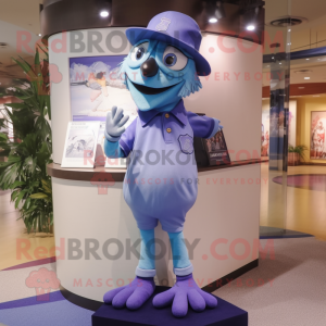 Lavender Blue Jay mascot costume character dressed with a Polo Shirt and Berets