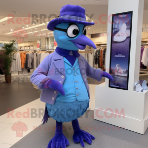 Lavender Blue Jay mascot costume character dressed with a Polo Shirt and Berets