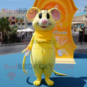 Lemon Yellow Ratatouille mascot costume character dressed with a One-Piece Swimsuit and Earrings