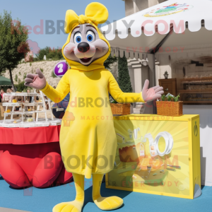 Lemon Yellow Ratatouille mascot costume character dressed with a One-Piece Swimsuit and Earrings