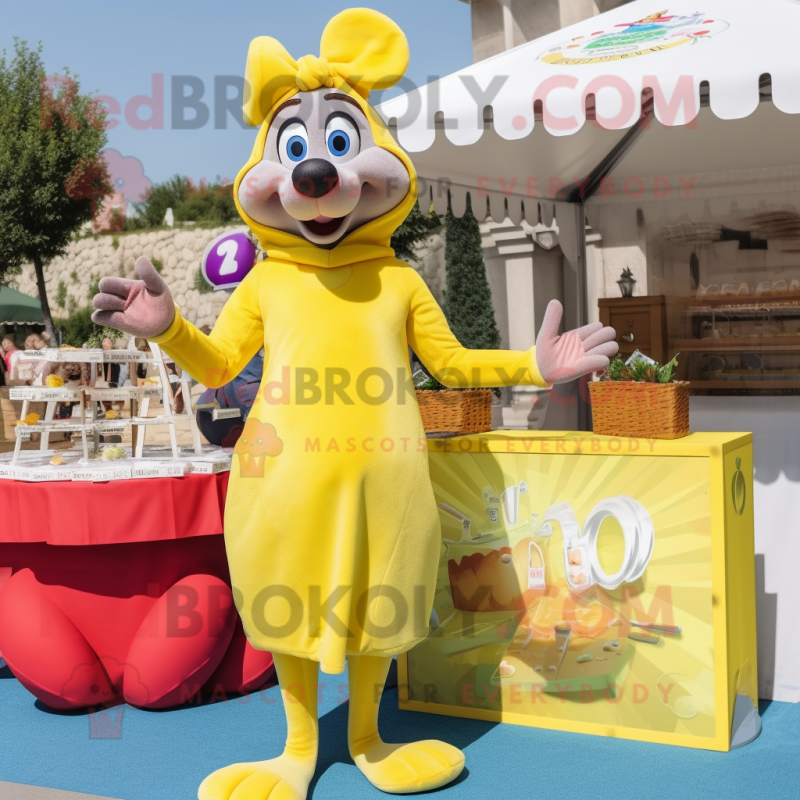 Lemon Yellow Ratatouille mascot costume character dressed with a One-Piece Swimsuit and Earrings Lemon Yellow Ratatouille mascot costume character dressed with a One-Piece Swimsuit and Earrings