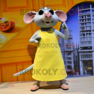 Lemon Yellow Ratatouille mascot costume character dressed with a One-Piece Swimsuit and Earrings