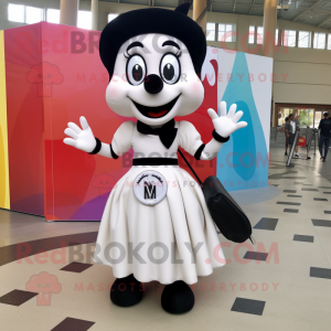 White Mime mascot costume character dressed with a Maxi Skirt and Backpacks