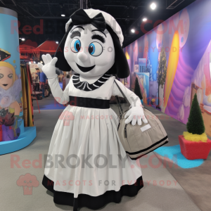 White Mime mascot costume character dressed with a Maxi Skirt and Backpacks