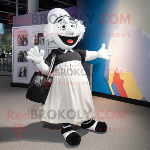 White Mime mascot costume character dressed with a Maxi Skirt and Backpacks