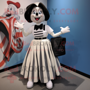 White Mime mascot costume character dressed with a Maxi Skirt and Backpacks