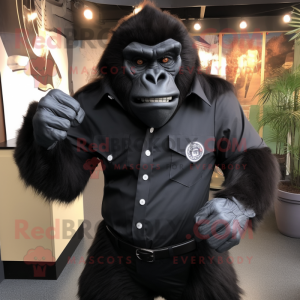 Black Gorilla mascot costume character dressed with a Button-Up Shirt and Tie pins