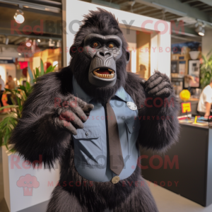 Black Gorilla mascot costume character dressed with a Button-Up Shirt and Tie pins