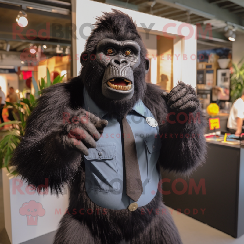 Black Gorilla mascot costume character dressed with a Button-Up Shirt and Tie pins
