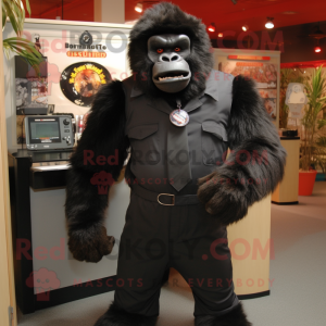 Black Gorilla mascot costume character dressed with a Button-Up Shirt and Tie pins