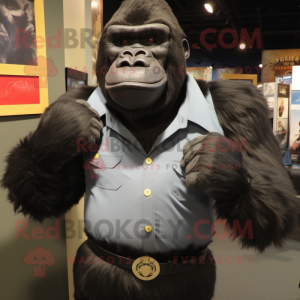 Black Gorilla mascot costume character dressed with a Button-Up Shirt and Tie pins