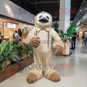 Beige Giant Sloth maskot...