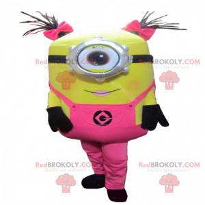 Minions mascot, dressed in pink from the movie "Me, ugly and