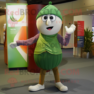 Olive Juggle mascot costume character dressed with a Henley Tee and Shawls